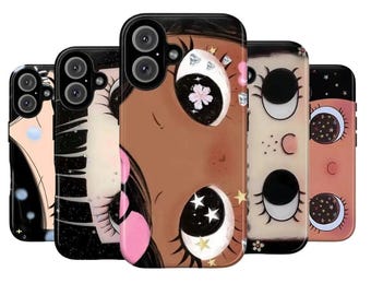 Dreamy Big Eyes Comic Girl Phone Case for iPhone | Retro Collage Art Tough Case | Cute Aesthetic Protective Cover