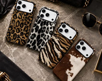 Animal Print Phone Case, Leopard Tiger Zebra Cowhide Cover, Trendy Baddie Aesthetic Tough Case for iPhone & Samsung