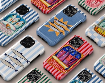 Retro Sardine Fish Phone Case for iPhone 17 Air 16 15 14 13 Pro Max Plus | Cute Coastal Striped Ocean Aesthetic Cover