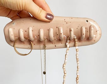 Pink ceramic hook rack, key rack, hallway decoration, jewelry storage, wall decor, handmade wall hooks