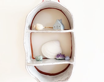 Wave wall shelf, organic shape, hand-thrown, storage for jewelry, gemstones, natural collectibles, Wabi Sabi design wall decor