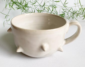 Spiky ceramic mug, white glaze, unusual sea urchin coffee mug with bumps, tea mug with spikes, gift idea for a colleague or office