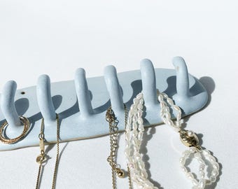 Light blue ceramic hook rack, key rack, hallway decoration, jewelry storage, wall decor, handmade wall hooks, blue hooks