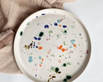 Colorful handmade plate, confetti glaze, starry nebula glaze, cheerful breakfast plate, cake plate, gift idea for girlfriend
