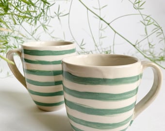 Striped mug set for two, coffee mug, tea mug, hand-thrown ceramic mug, gift for married couples, wedding, engagement, country house
