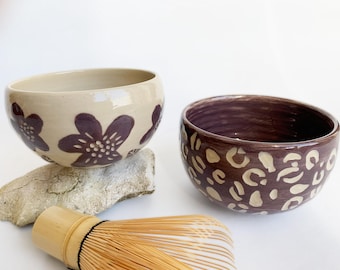 Leo & Flowers Tea Bowl Set, Matcha Tea Bowls, Japandi Style Kitchen Accessories for Relaxed Everyday Rituals, Gift Idea for Girlfriend