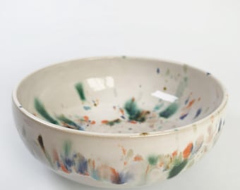 Colorful ceramic bowl, 350ml, starry nebula glaze, vibrant cereal bowl, cheerful bowl, gift for girlfriend, handmade bowl