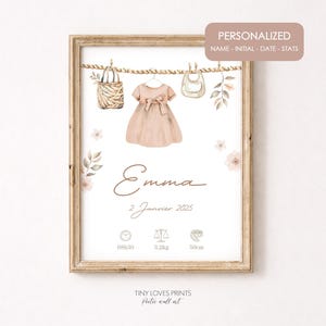 Affiche Naissance Personnalisée Bébé, Poster Prénom Bébé Vintage, Baby Birth Stats Print, Nursery Name Wall Art, Personalized Baby Poster
