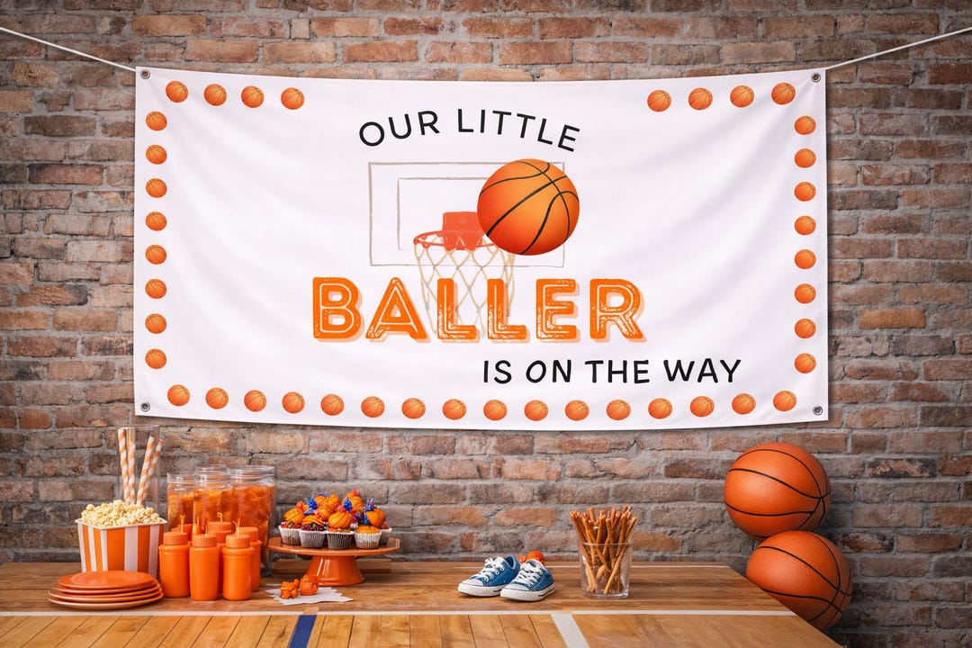 Basketball Baby Shower Banner, A Little Baller is on the Way, Sports ...