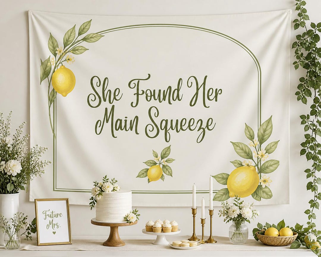 Lemon Bridal Shower Backdrop, She Found Her Main Squeeze Banner ...