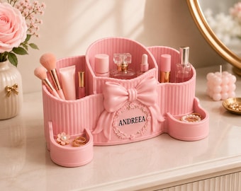 Gepersonaliseerde make-up organizer met naam, houder voor make-upkwasten, organizer voor op de kaptafel, opbergruimte voor huidverzorgingsproducten, cosmeticahouder, cadeau voor haar