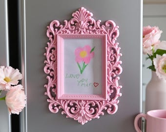 Rosa verzierter magnetischer Kühlschrankrahmen, Kinderkunst-Anzeige, Geschenk der Mutter Tages