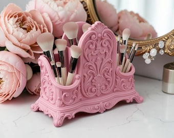 Rosa verzierten Schreibtisch Organizer, Stifte und Pinsel Halter, Vanity Lagerung