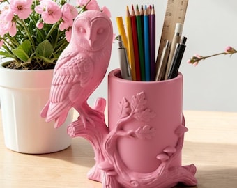 Rosa Eule Schreibtisch Organizer, Eule Stifthalter, Make-up Pinsel Halter, niedlicher rosa Eitelkeit Organizer, Eule Bleistiftbecher, feminine Schreibtisch Dekor, Geschenk für Sie
