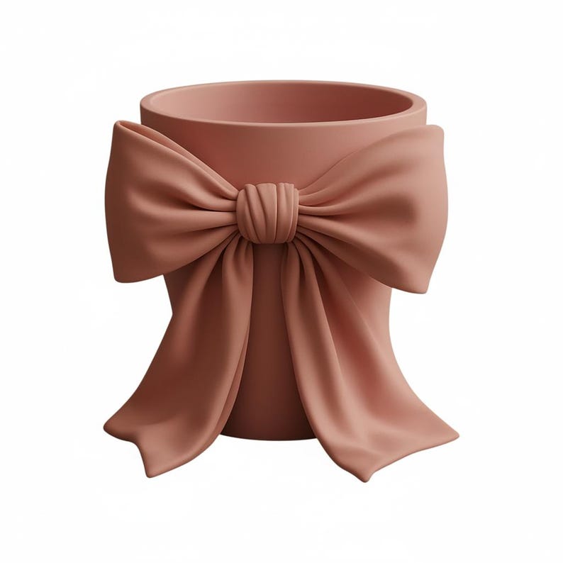 Pink Bow Makeup Brush Holder, Feminine Vanity Organizer Pottery Red