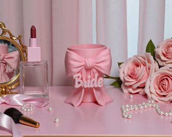 Personalisierte rosa Schleife Make-up Pinsel Halter, Eitelkeit Organisator, Brautparty Geschenk