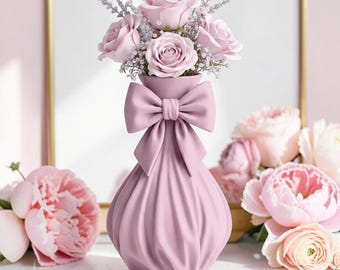 Rosa Schleife Vase, Kokette feminine Blumenhalter, weiches Girly Dekor