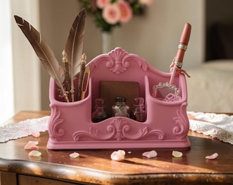 Rosa Rokoko Schreibtisch Organizer, Barock Verzierter Stifthalter, Vanity Aufbewahrungskorb