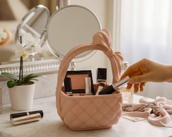 Rosa gesteppter Bogen Schreibtisch-Organizer, Vanity Make-up Pinsel Halter, Kokette Aufbewahrungszubehör