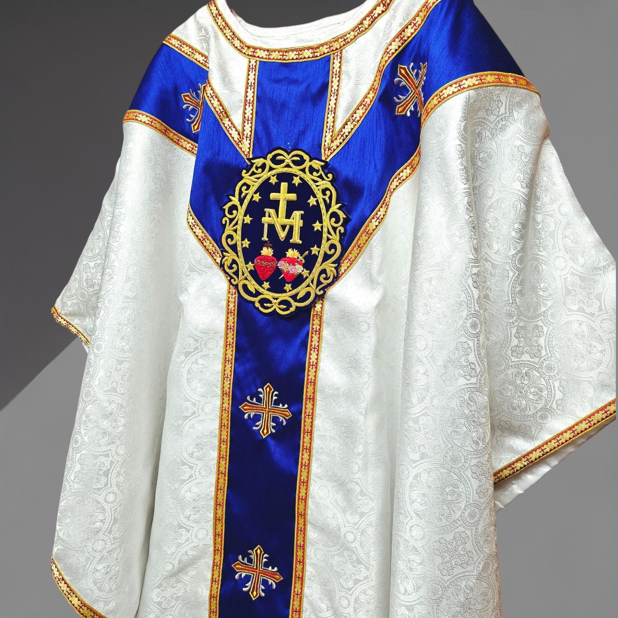 White Gothic Chasuble With Marian Applique Damask Fabric Vestment for ...