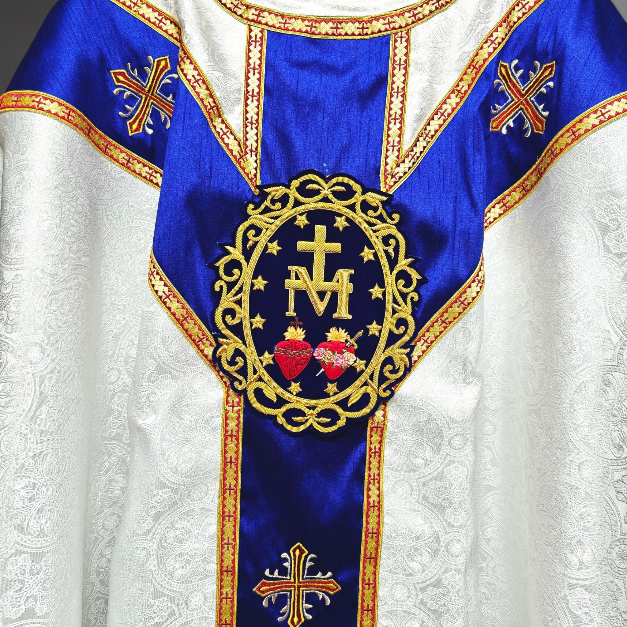 White Gothic Chasuble With Marian Applique Damask Fabric Vestment for ...