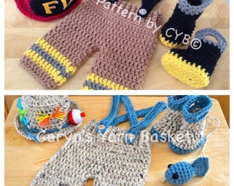 CROCHET PATTERNS Month Size Baby Fireman/fishing Set