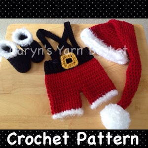 CROCHET PATTERN 3 Months Baby Santa's Lil Helper 4 pc Santa Suit with Elf Stocking Hat & Boots Set Photography Prop