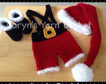 CROCHET PATTERN 3 Months Baby Santa's Lil Helper 4 pc Santa Suit with Elf Stocking Hat & Boots Set Photography Prop