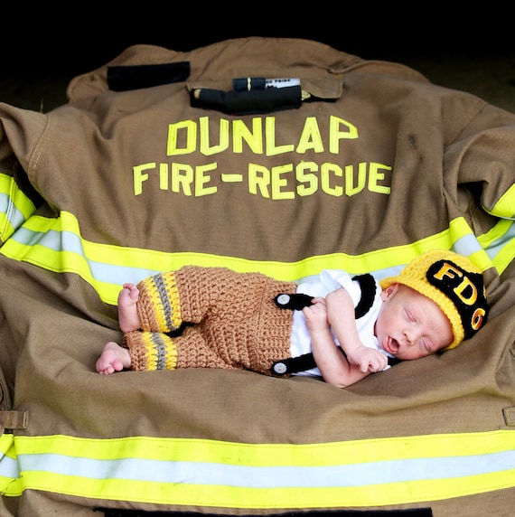 Items similar to Baby Firefighter Fireman Hat Outfit, 2 pc Turn Out