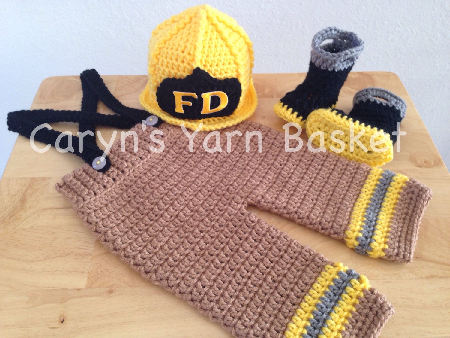 CROCHET PATTERN 6 Month Size Baby Firefighter Fireman Hat Pants Suspenders Boots