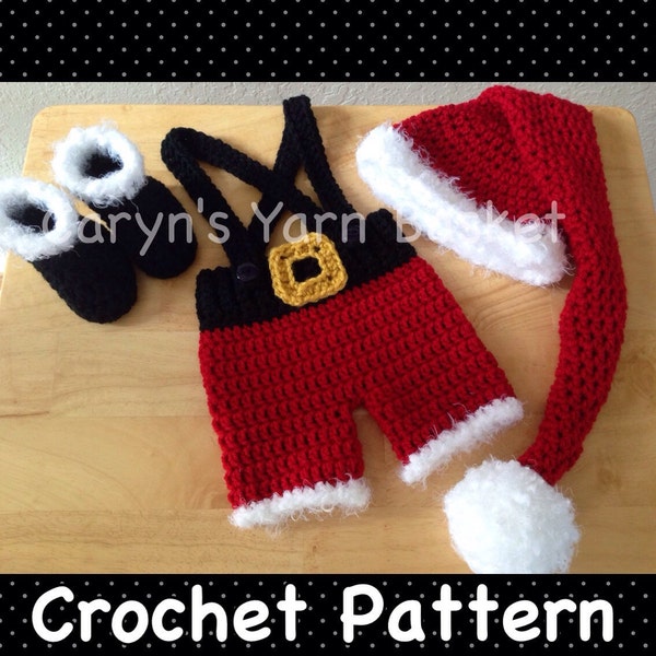 CROCHET PATTERN 3-6 Months Santa's Lil Helper 4 pc Santa Suit with Elf Stocking Hat & Boots Set Photography First Christmas