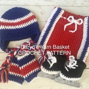 CROCHET PATTERN Newborn Hockey Uniform, Hat, Shorts, Leg Warmers, Ice Skates