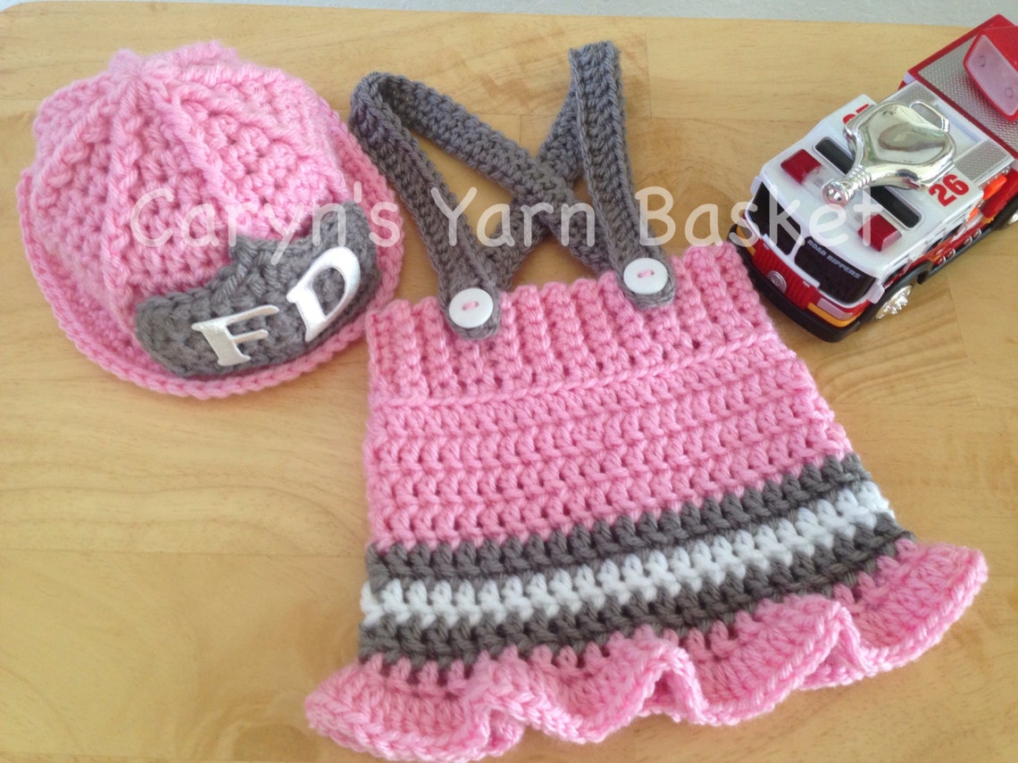 CROCHET PATTERN Newborn Baby Girl Fireman Firefighter Hat, Skirt ...