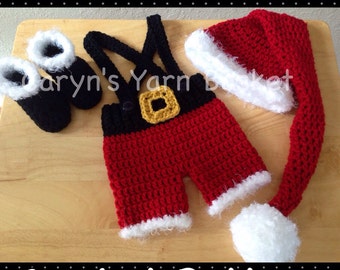 CROCHET PATTERN Newborn Santa's Lil Helper 4 pc Santa Suit with Elf Stocking Hat & Boots Set Photography Prop First Christmas