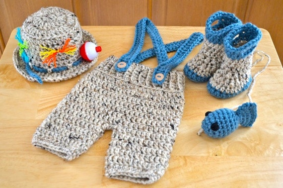 CROCHET PATTERN Crochet Newborn Fisherman Hat and Suspenders With