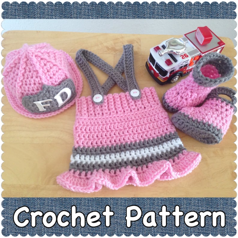 CROCHET PATTERN Newborn Baby Girl Fireman Firefighter Hat, Skirt ...