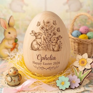 Huevo de Pascua cristiano de madera personalizado, recuerdo de Pascua "Él ha resucitado", regalo de huevo de conejito personalizado para niños, relleno religioso para cesta de Pascua.