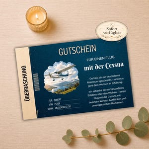 Cessna Gutschein Vorlage | Rundflug Gutschein zum Ausdrucken | Cessna Rundflug PDF & Canva | Erlebnisgeschenk | Digital | Personalisierbar