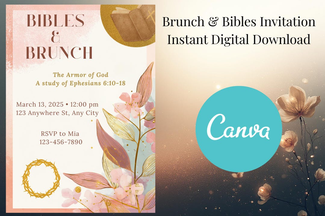 Christian Library Invitations Brunch & Bibles Invitation Printable | Women’s Bible Study Invite ...