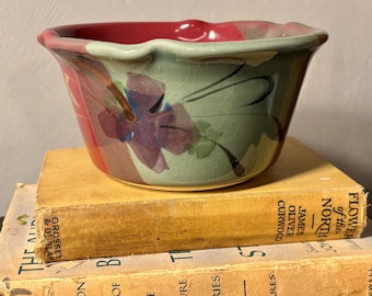 Signed Kent Follette Studio Pottery "Wish Bowl" – Hand-Painted Cranberry & Sage