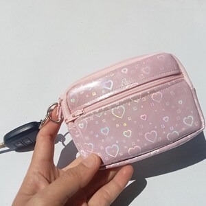 Porte-clés portefeuille coeur holographique, sac à fermeture éclair, porte-monnaie, pochette porte-cartes image 4