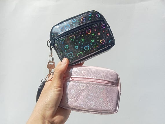 Holographic Heart Wallet Keychain, Zipper bag, Coin purse, Card holder pouch