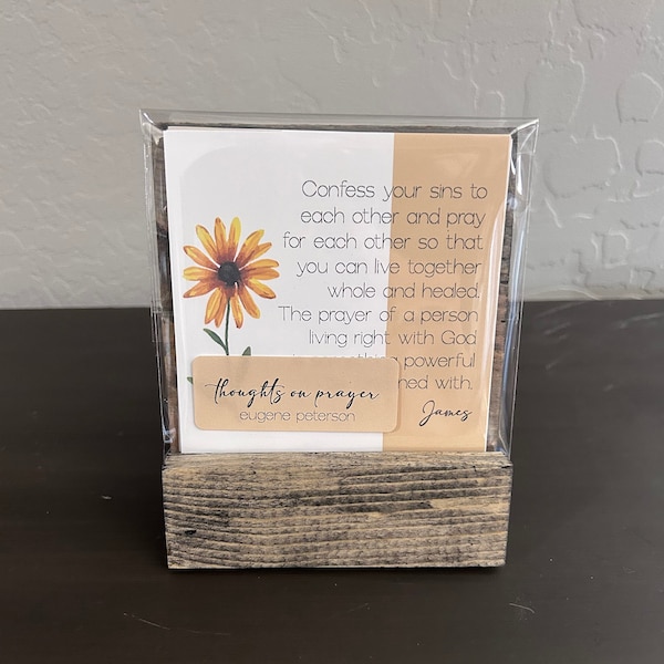 Thoughts on prayer card set with wooden easel | The Message |Eugene Peterson | Prayer Verses | Gift Set | Prayer Cards | Table Top Easel