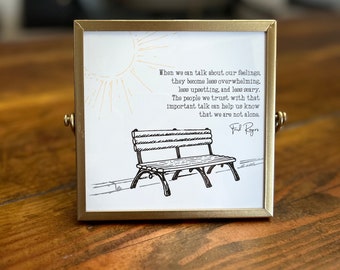 GOLD FRAME- Fred Rogers Feelings Quote |  Small Counseling Sign | Mister Rogers Wood Therapy Art | Mr Rogers when we talk about our feelings