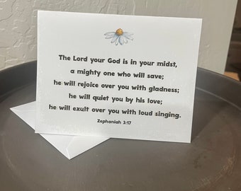 NOTE CARD | Blank inside | Zephaniah 3:17 |Birthday Card | He will rejoice over you | Gift Card | Greeting Card | Blessing Card | Graduation
