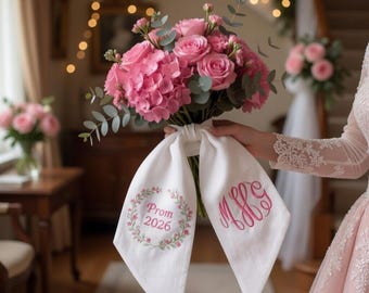 Cinta para ramo de novia bordada personalizada, fajín con nombre personalizado, recuerdo floral nupcial