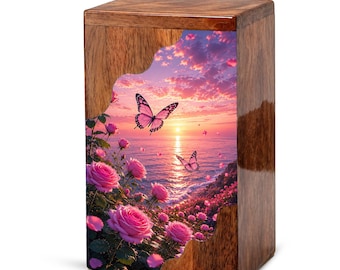 Pink Butterfly Funeral Urn For Ashes - Rose Flower Cremation Large Keepsake For Adults