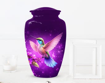 Purple Hummingbird Urn For Human Ashes - Personalized Urn Humming Bird