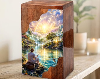 Fishing In Heaven Cremation Urn For Ashes - Hunting and Fishing Unique Wooden Urns