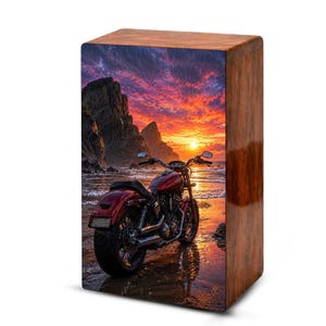 motorcycle sunset beach personal urns